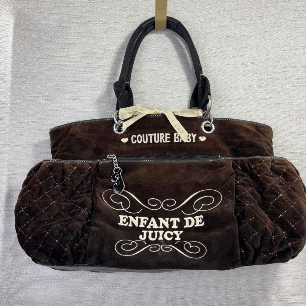 Vintage Juicy Couture Enfant Brown Velour Diaper Bag Enfant De‎ Juicy Y2K Tote